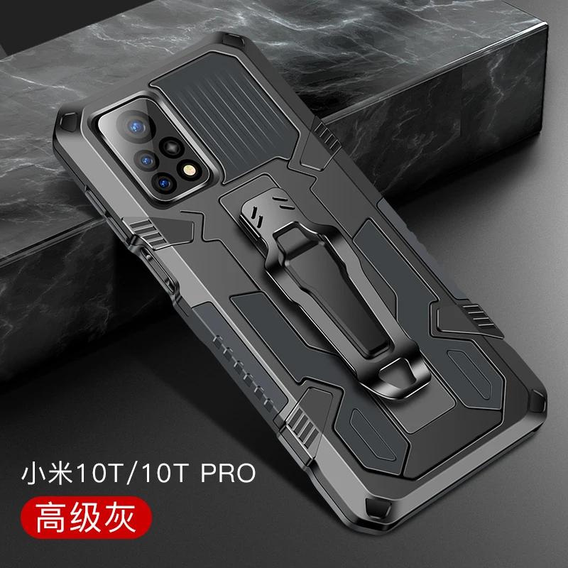 Metal Belt Clip Armor Shockproof Phone Case For Xiaomi Mi 11 Lite 5G NE 10T 11T Pro TPU Frame Plastic Kickstand Back Cover