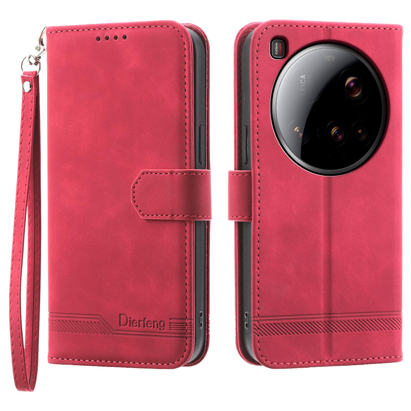 

DIERFENG DF-03 Для Xiaomi 15 Ultra Шкіряний Чохол З Тисненням Ліній Гаманець Чохол для Телефону Red