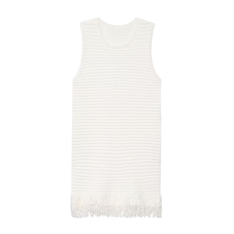 

Araltay New Arrival Fashion Style Women s Clothing Fashion All-Match Minimalist Decorated Tassel Plaid Knitting Dress 433026 White L