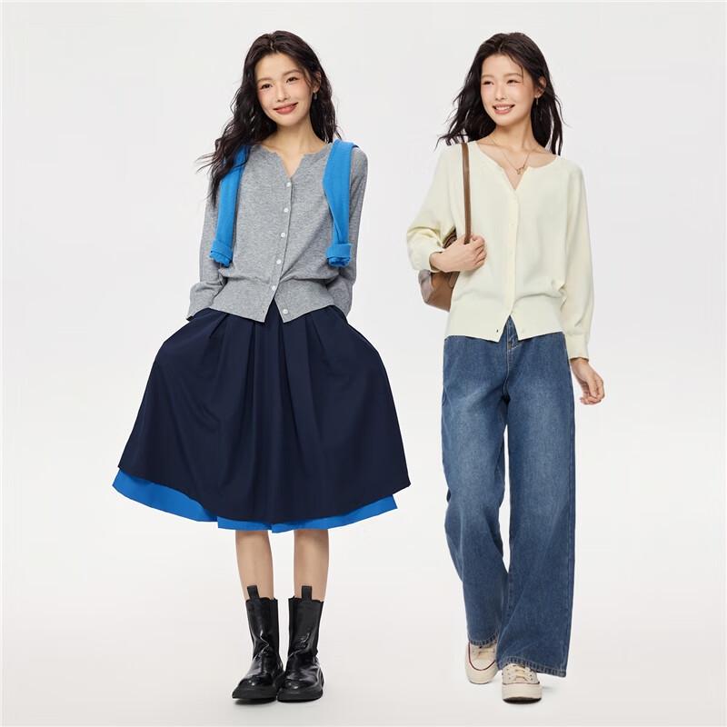 Giordano Women's 3/4 Sleeve V-Neck Loose Knit Cardigan