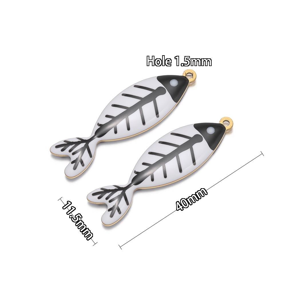 5pcs Stainless Steel Enamel Black Fish Bone Charms for DIY Jewelry Girls Necklace Pendants Kids Bracelet Women Earrings Making