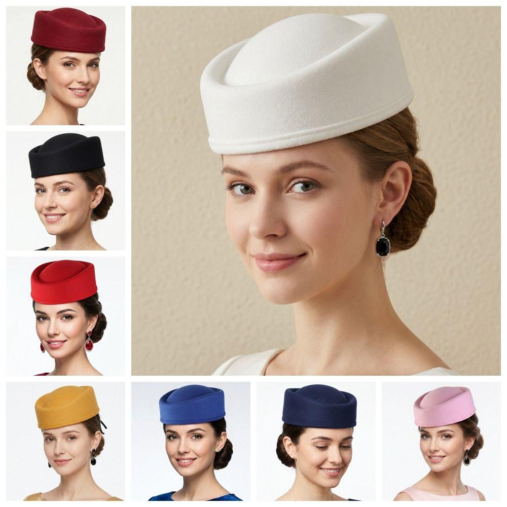 Sombrero tipo pastillero vintage de color liso, gorros de azafata de aerolínea, sombrero lágrima, sombrero formal para dama