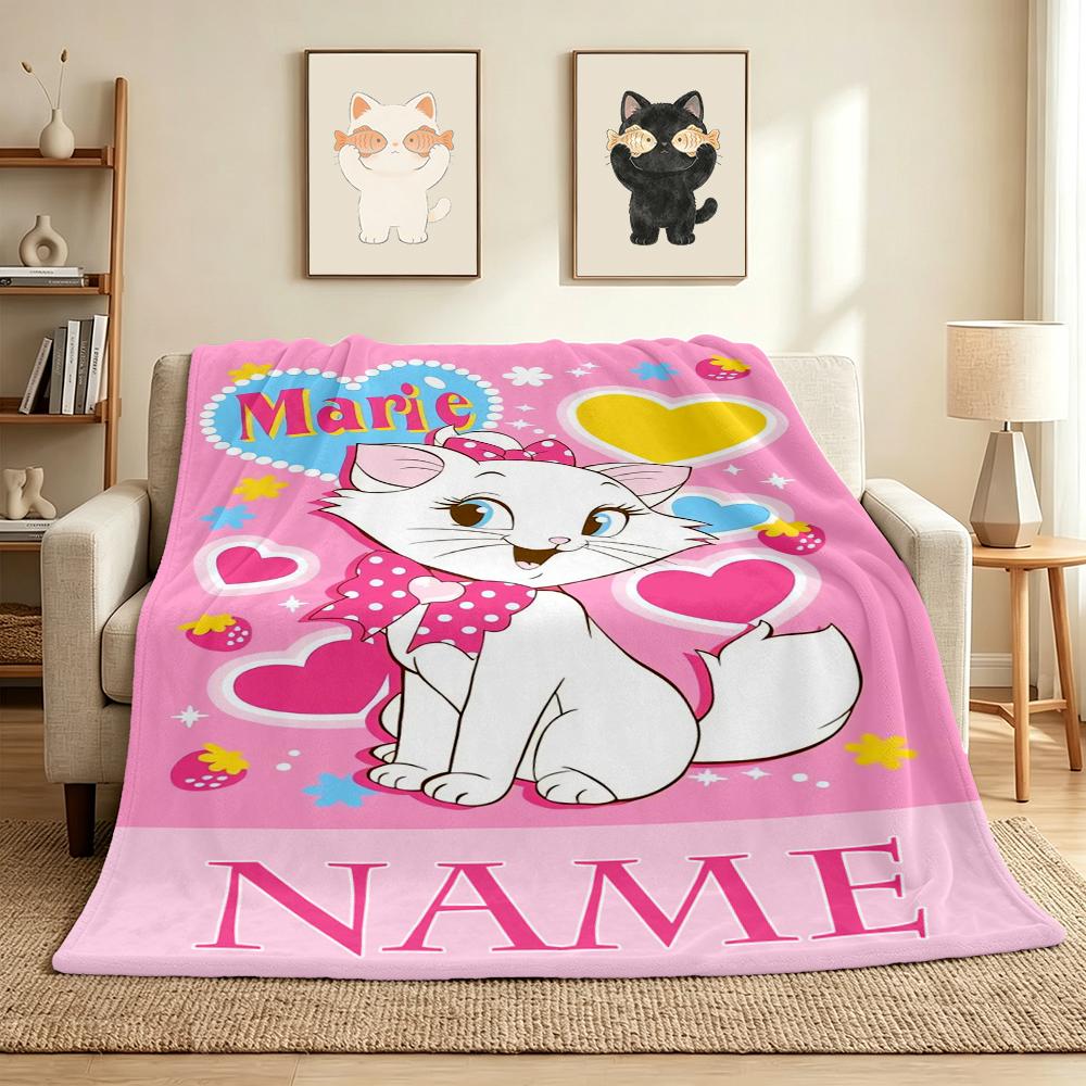 Custom Name Cat Love Flannel Blanket Throw Blanket Soft Warm Sofa Bed Decor Unique Gift