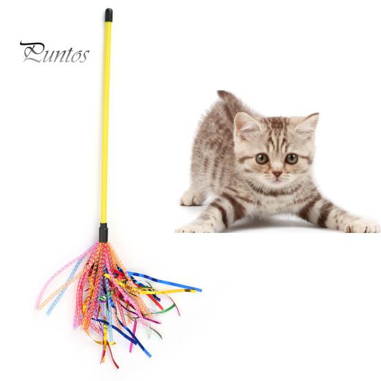 Colorful Rattle Ribbon Teaser Rod Wand Stick Pet Cat Kitten Bite Chew Chase Toy