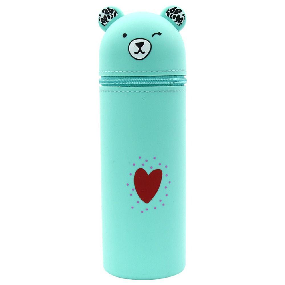 Retractable Pencil Pouch Silicone Stationery Box Portable Cartoon Bear Pencil Case  Desk Organizers