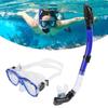 Adults Snorkel Set AntiFog Diving Cover Tempered Glass Goggles with Dry Top Snorkel Tube(Blue )