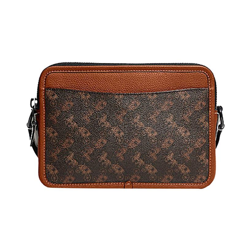 Coach Charter 24 Classic Carriage Logo Printed Zipper Artificial Leather Camera Bag Shoulder Crossbody Bag Medium Men's Dark Brown
