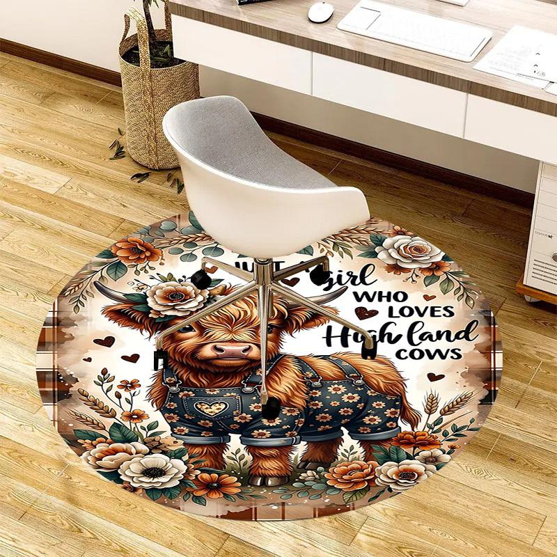 

1PC Highland Cows Non-Slip Floor Round carpet, Office, family, bedroom, Large Area Rug Indoor Rugs, Durable PolyesterH0341 80cm by 80cm