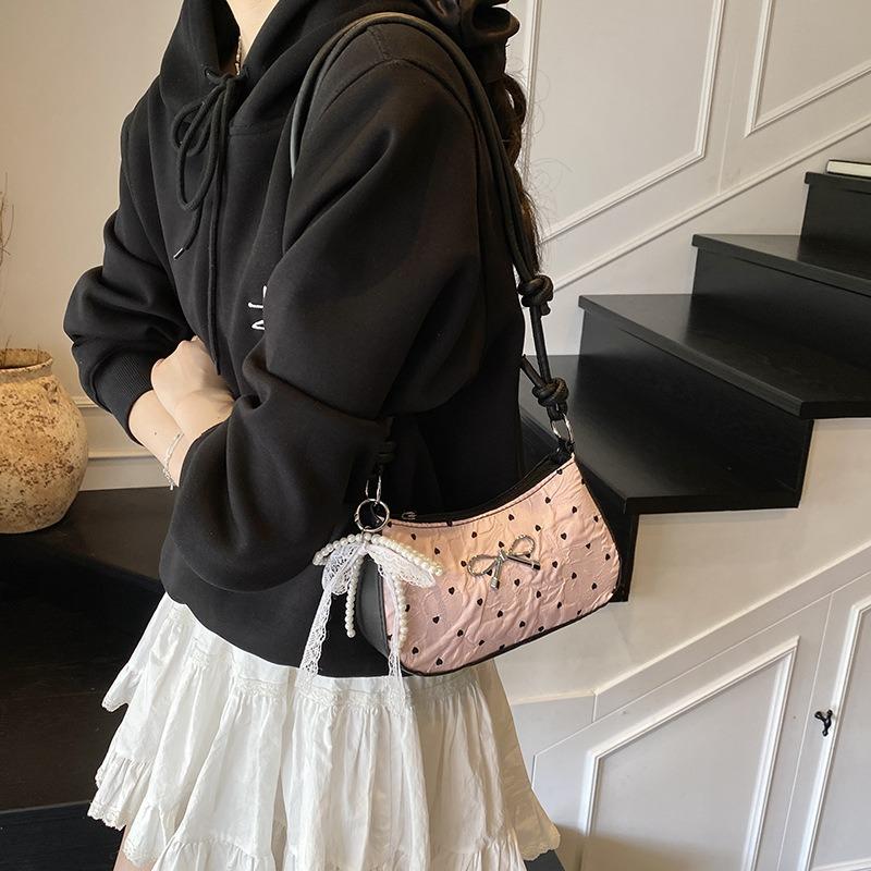 Premium Light Luxury Shoulder Bag Summer New Pink Cute Bow Small Square Bag Versatile Crescent Armpit Bag Women