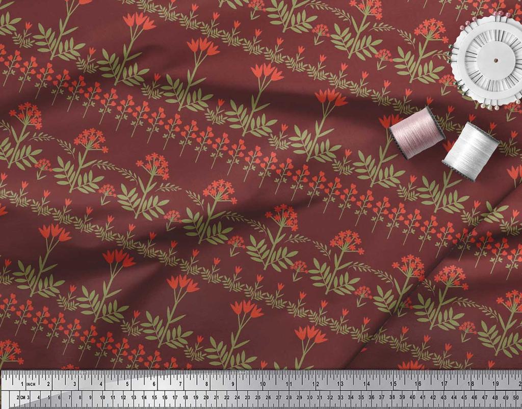Soimoi Cotton Cambric Fabric Leaves & Floral Artistic Print Fabric by the Metre 42 Inch