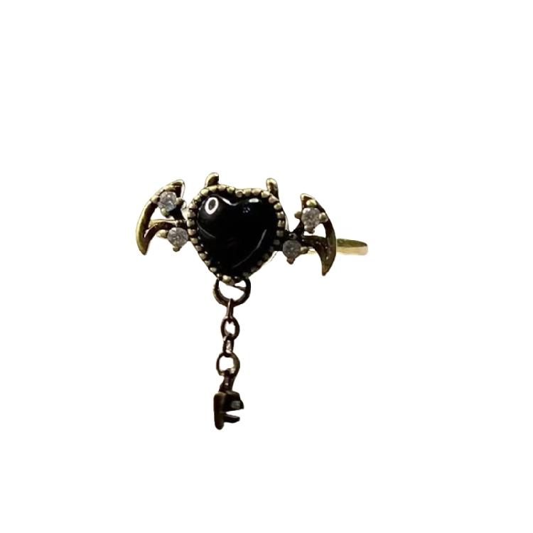 Gothic Inspired Hollow Heart Adjustable Ring Vintage Demonic Motif CZ Accented Zinc Alloy Jewelry For Unique Personality Women 1
