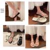 JMXD-Flat Bottom Cool Slippers Female Summer Wear, Rhinestone Fairy Wind Soft Bottom Non-slip Toe Beach One-word Drag