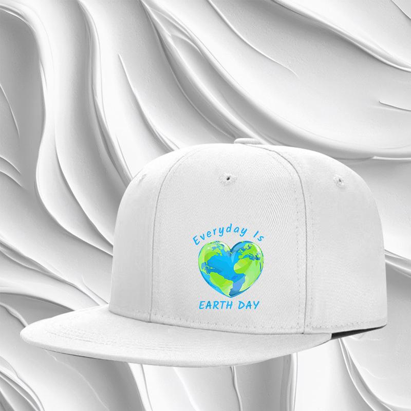 Everyday Is Earth Day Heart Graphic Snapback Cap Polyester Unisex Casual Adjustable Flat Brim Hat One Size