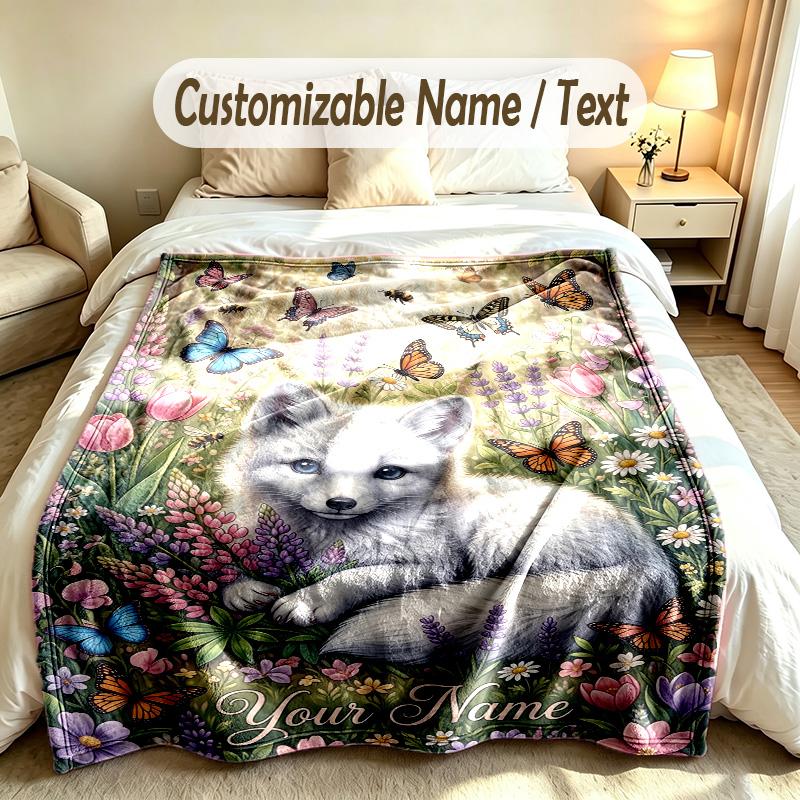 Butterfly Theme Soft Blanket Personalized Custom Name Text Print Warm Blanket Home Sofa Bedroom Decor