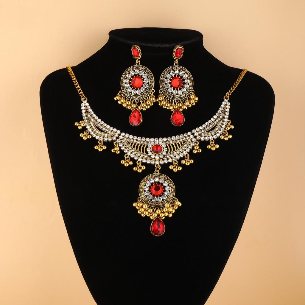 Vintage Ethnic Rhinestone Necklace & Earrings Set