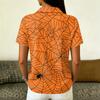 Women's Casual Button Down Short Sleeve Blouse with Halloween Print Lapel