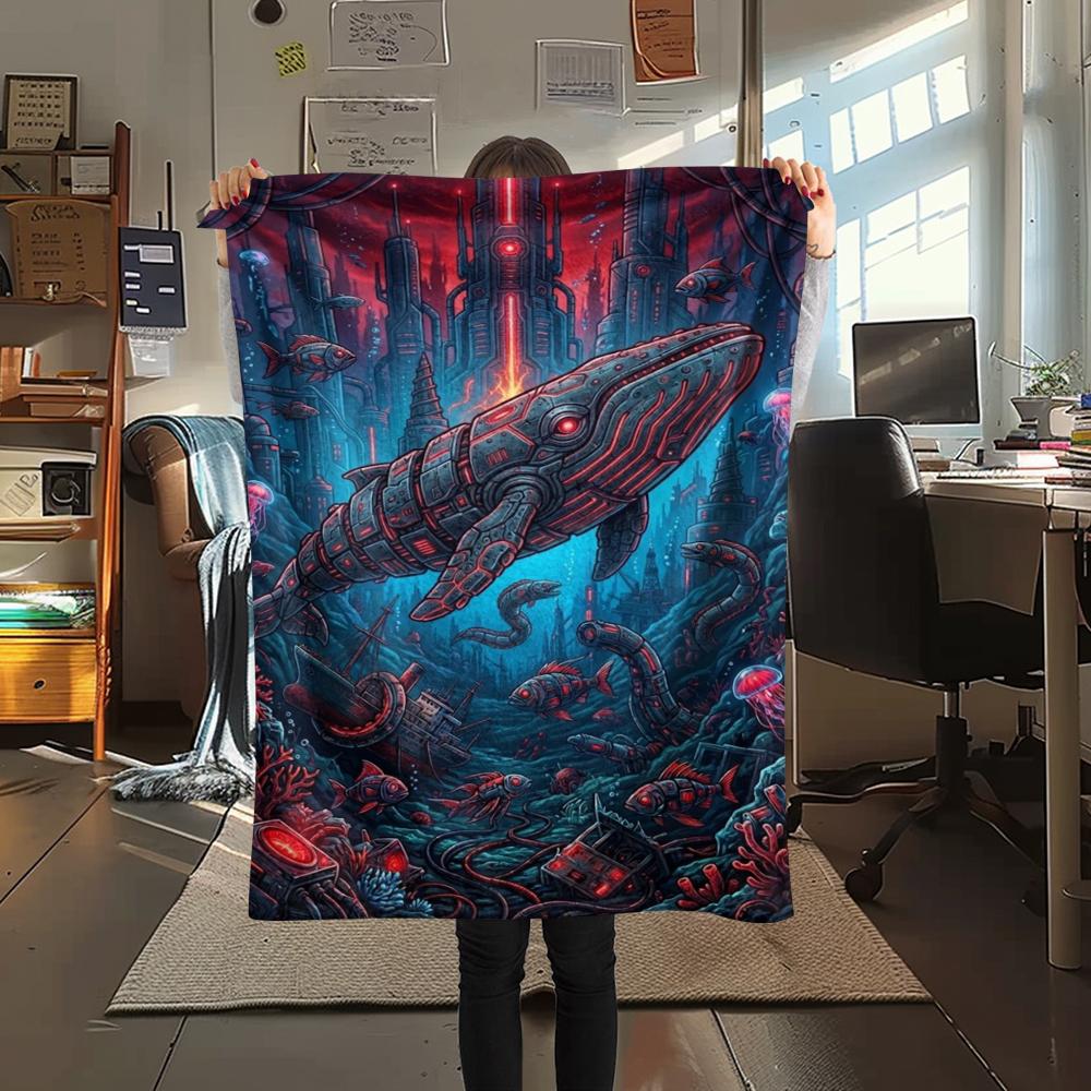 

Mechanical Marine Organisms Print Flannel Blanket,High quality Comfortable for All Seasons,Home Decor,Warmth and Comfort,Perfect for Christmas Gifts 80cm x 120cm