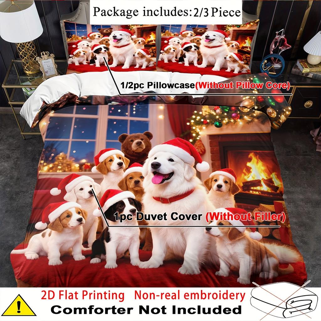Christmas Duvet Cover Set Cute Dog Duvet Cover Bedding Set Animal Room Decorations Christmas Halloween Decor Duvet Cover