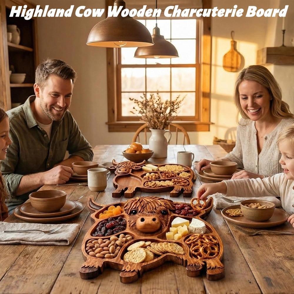 Hochlandrind Holz-Charcuterie-Brett, Hochlandrind Charcuterie-Brett, Holz-Kuh-Speiseplatte, Rustikales Bauernhaus Servierbrett