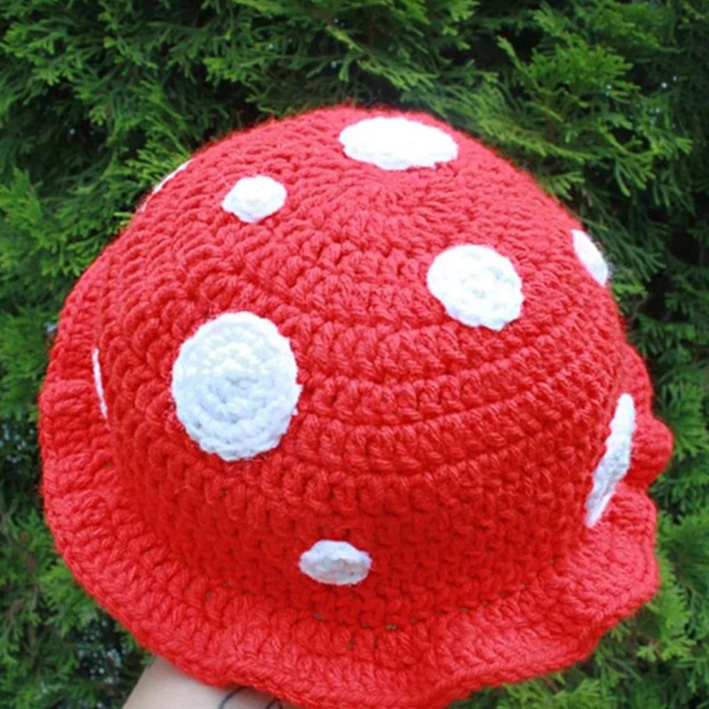 Unique Crocheted Hat Funny Mushroom Crocheted Hat Large Cap for Women Men Picture Props Cap Halloween Party