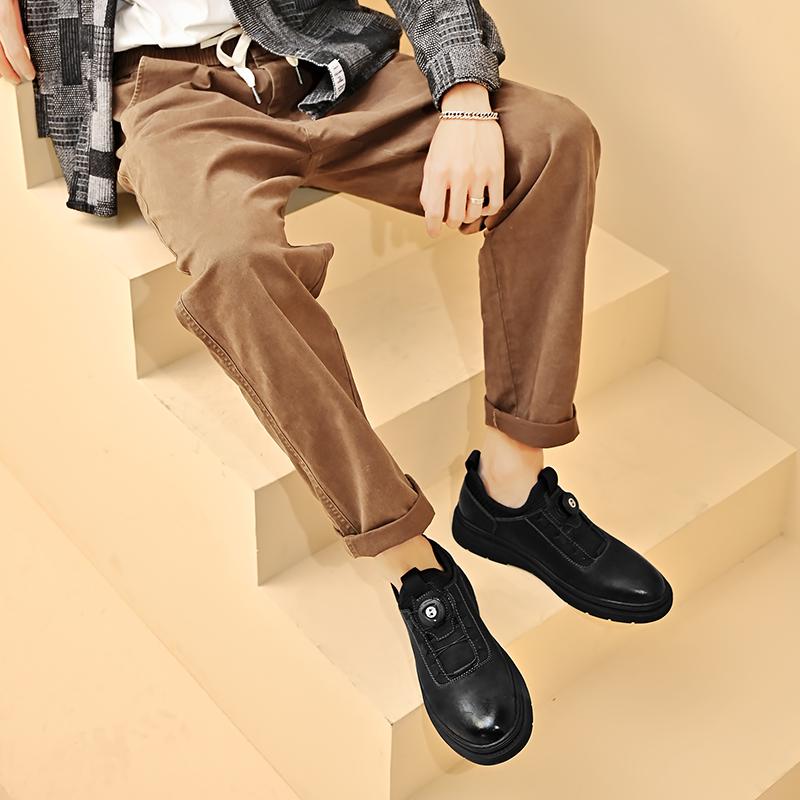 Fashion Men's Leather Shoes Rotating Button Casual Shoes Dress Shoes