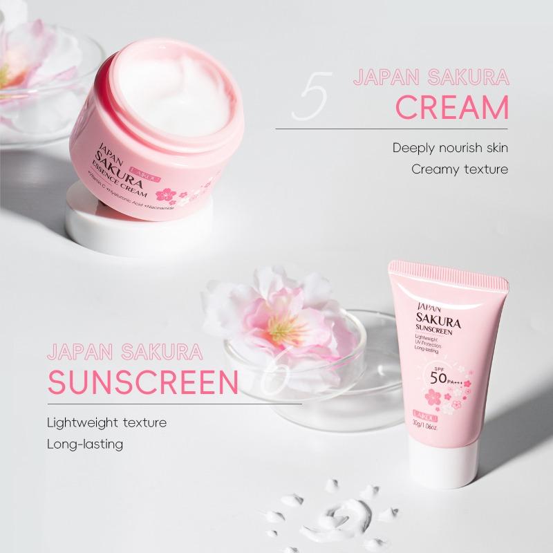 LAIKOU Moisturizing Reduce Fine Lines Brighten Skin Tone Care Toner Cream Eye Cream Cleanser 6Pcs Sakura Facial Skin Care Set