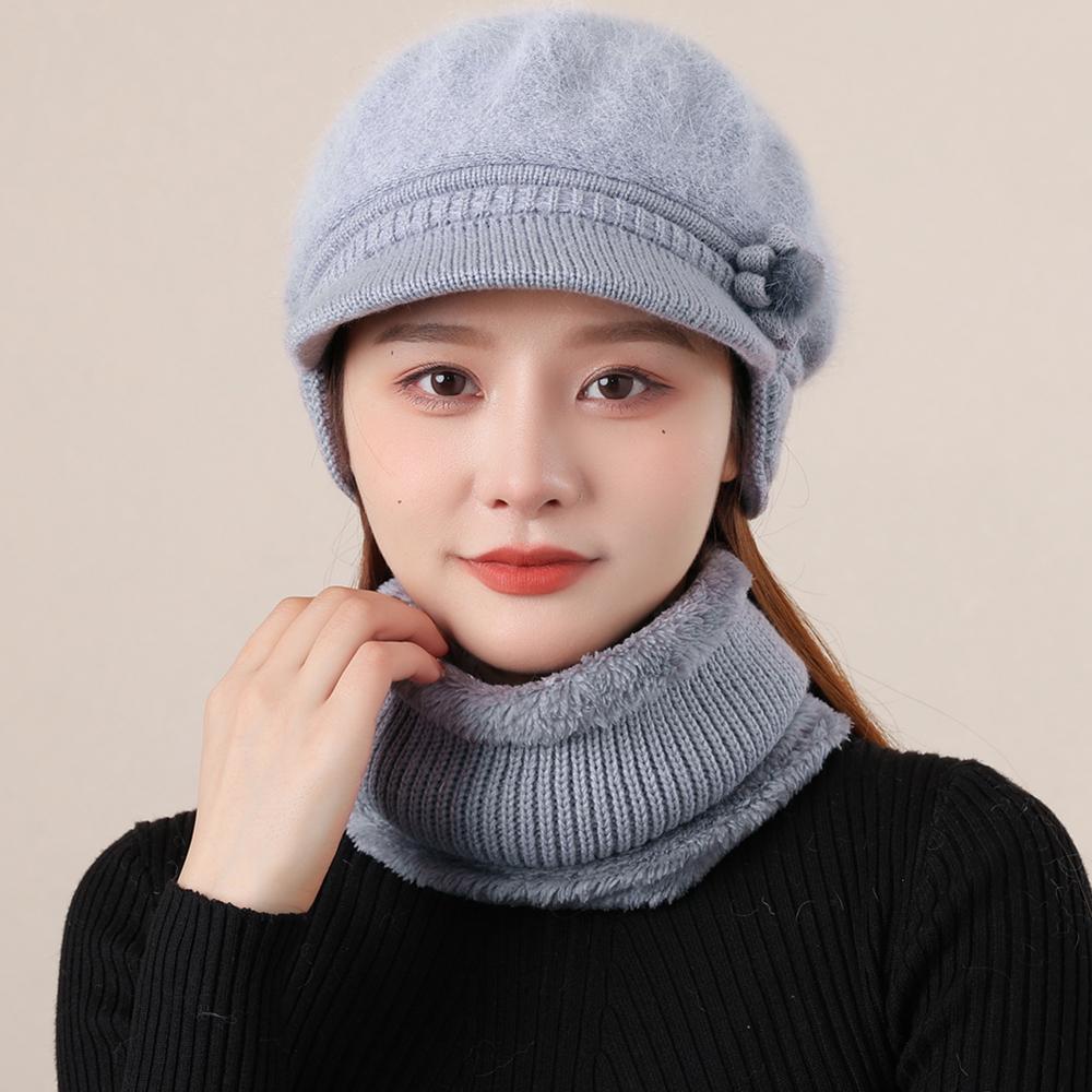 New Woman Winter Hat Ear Protection Warm Suit Plush Fur Lined Warm Hat For Female Casual Rabbit Fur Blend Knitted Cap
