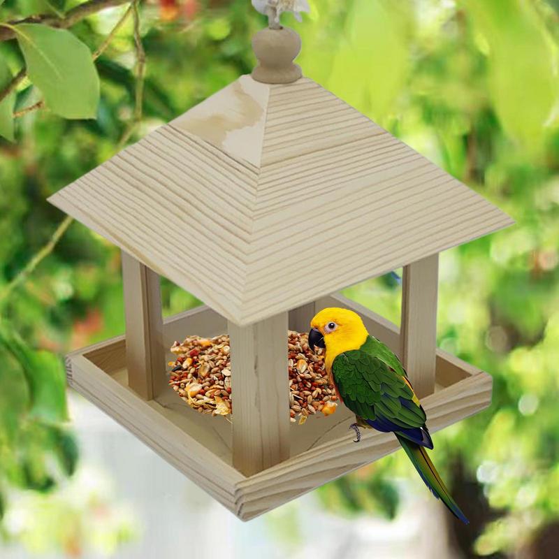 Outdoor Bird Feeder Wooden House Style Bird Feeder Creative Balcony Decoration Weatherproof Garden Ornament For Yard Tree