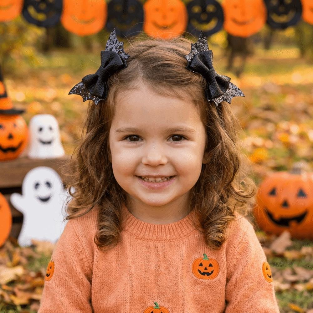 2 pcs/set Double Layered Halloween Barrettes Bow Sequins Hairpin Bat Wing Hair Clips Girl