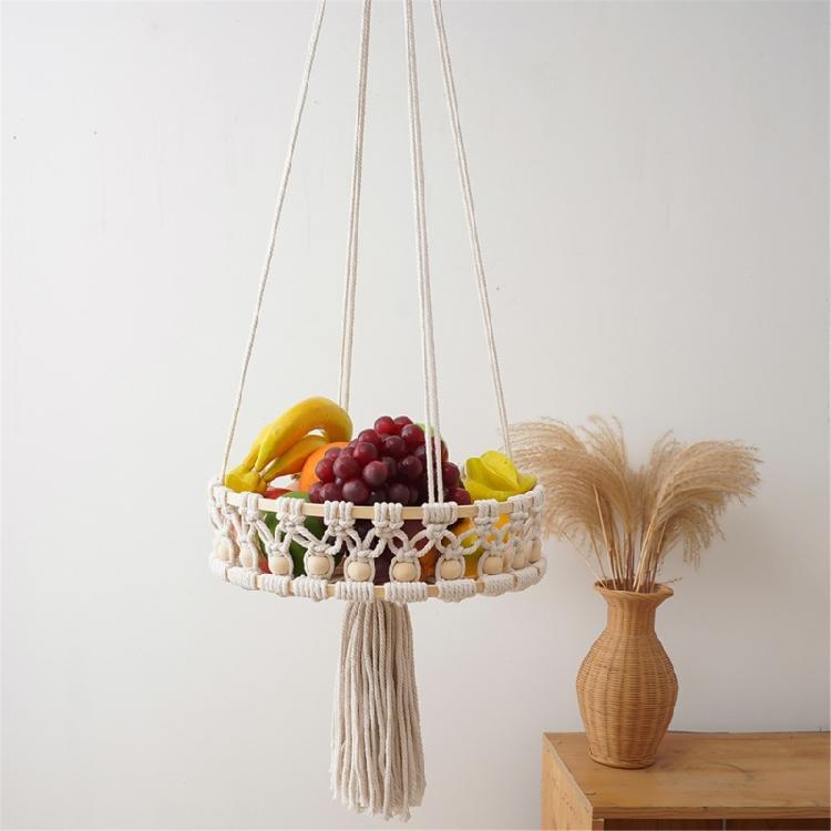 Sturdy Cotton Handwoven Hanging Storage Baskets Stylish Kitchen Organizers Portable for Fruit and Vegetable Display