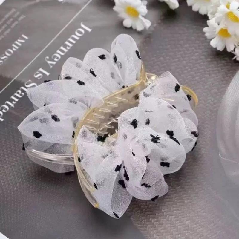 Elegant Simple Printed Chiffon Pleated Hair Clip For Women Girls  Versatile Fixed Ponytail Clip Hair Accessories Gift