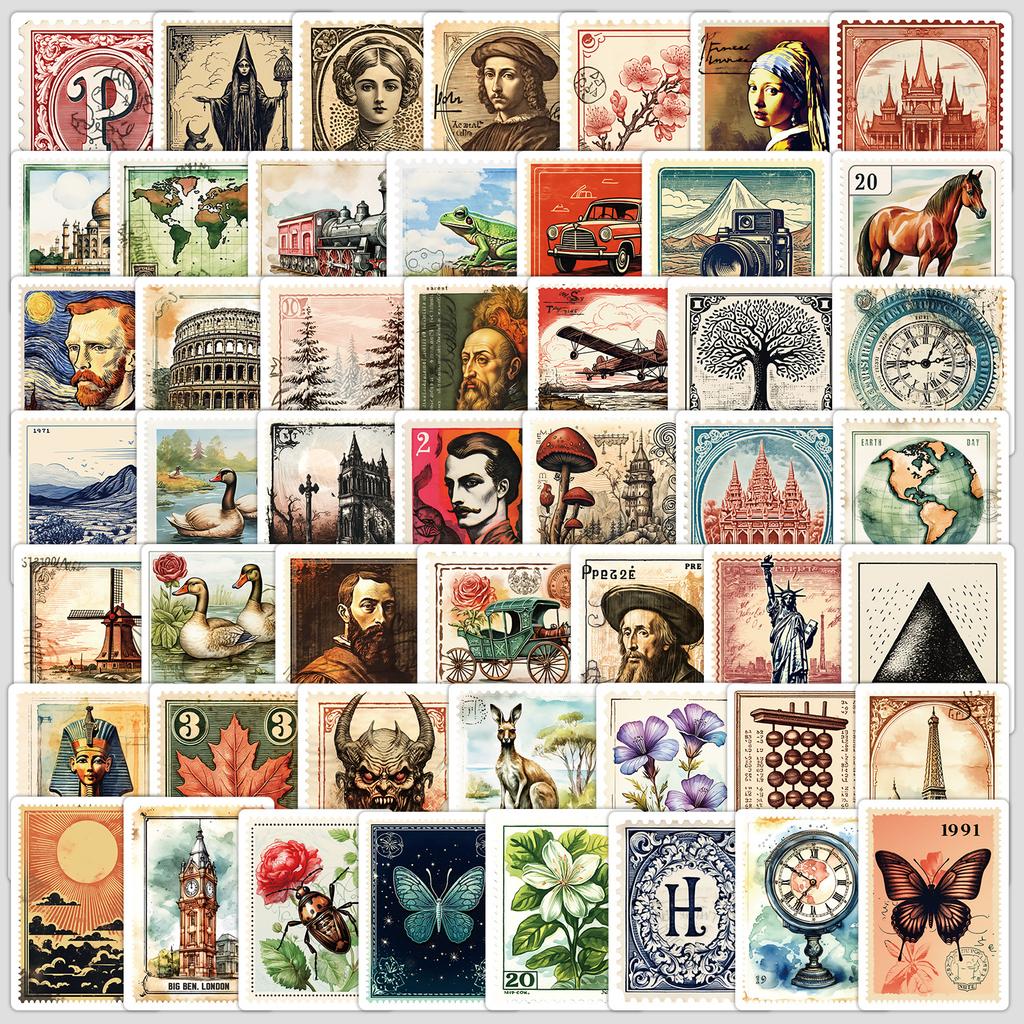 50 Retro Briefmarken Serie Graffiti Aufkleber DIY Schreibwaren Aufkleber Wasserbecher Computer Wasserdichte Dekorative Aufkleber