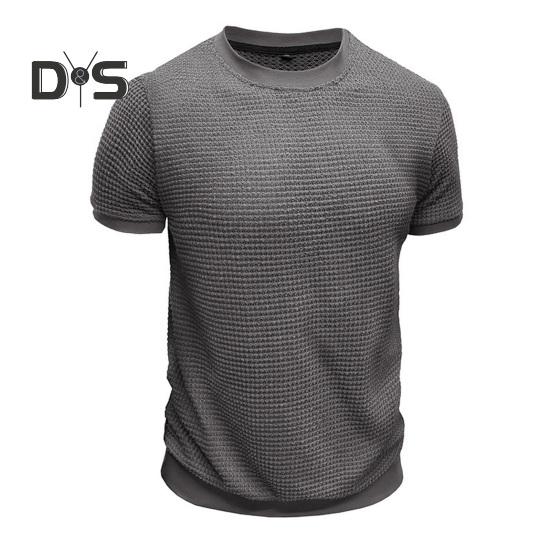 Summer Men Tops Knitted Round Neck Short Sleeves Solid Color Ribbed Elastic T-shirt Slim Fit Pullover Casual Daily Clothes