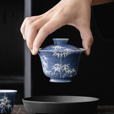 100ml Hand Painted Bamboo Gaiwan Small Porcelain Chinese Jingdezhen Tureen Teaware Set Tea Bowl Kung Fu Tea Chawan Tea Cups Lily