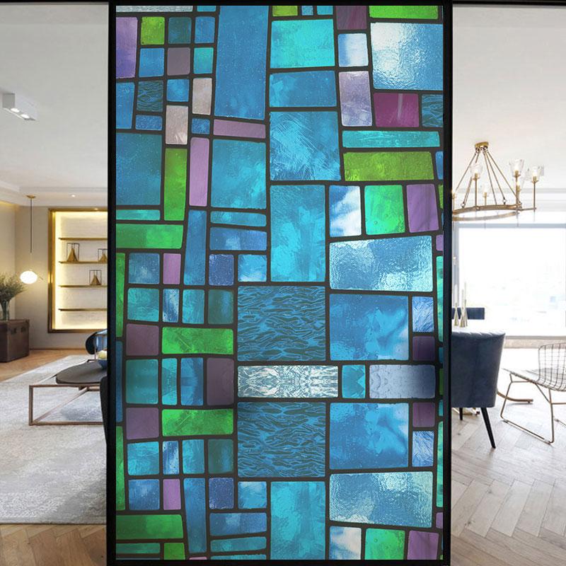 Colorful Stained Frosted Glass Film Modern Art Geometry Pattern Window Stickers Opaque Self-adhesive European Home Decor Privacy