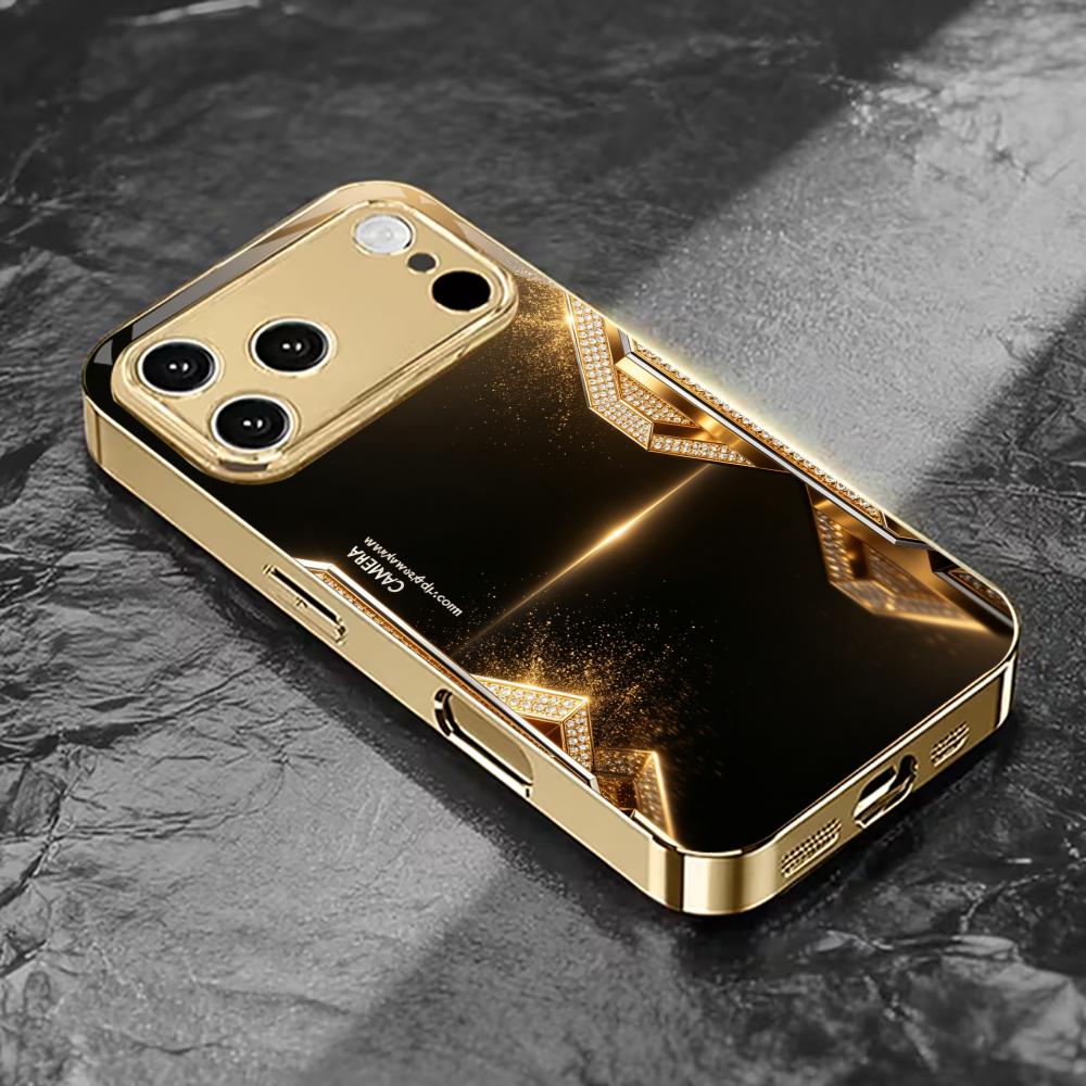 High-end Fashion black gold phone case for funda iphone for iphone 17 pro max cover glass for iPhone 17 16 15 14 13 12pm Pro Plu