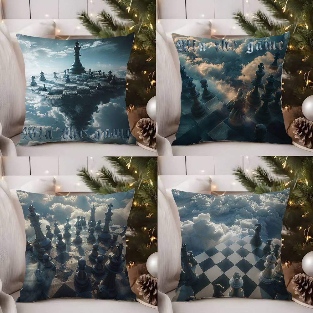 Classic Chess Pillow Case Office Sofa Dorm Chair Back Short Plush Double-Sided Printing Home Cushion Cover