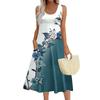 Kvinners Mote Rund Hals Ermeløs Plissert Strandkjole Med Lommer Lange Blomstrete Kjoler