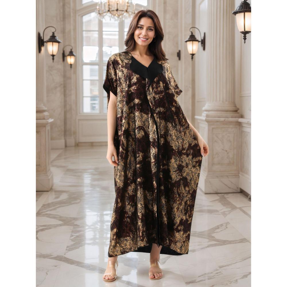 Leopard Print Bronzing Beach Blouse Lapel Turkish Robe High Luxury Dubai Robe Elegant Kaftan