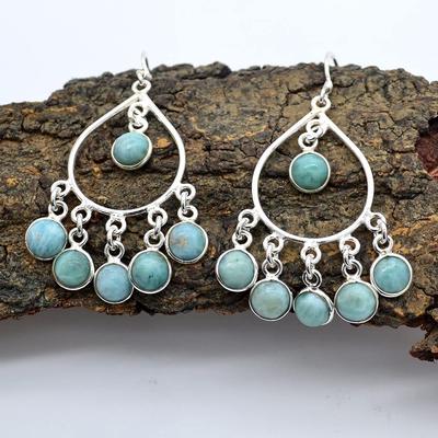 Natural Larimar Earring, Dangle Earring, Boho Jewelry, Engagement Gift, Designer Earring, Silver Jewelry, Gift For Her