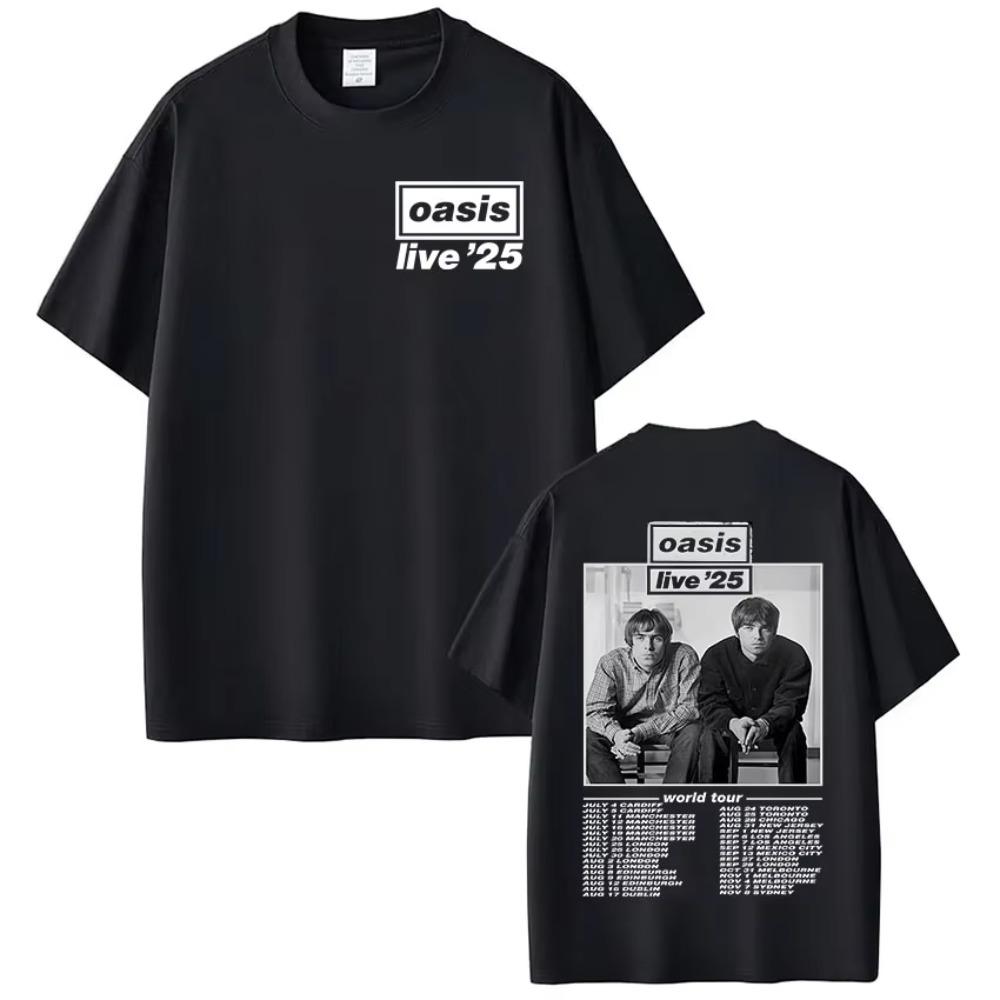 British O-Oasis Live 25 World Tour T Shirt Men Women Vintage Oversized T-shirt  Short Sleeve T-shirts Streetwear