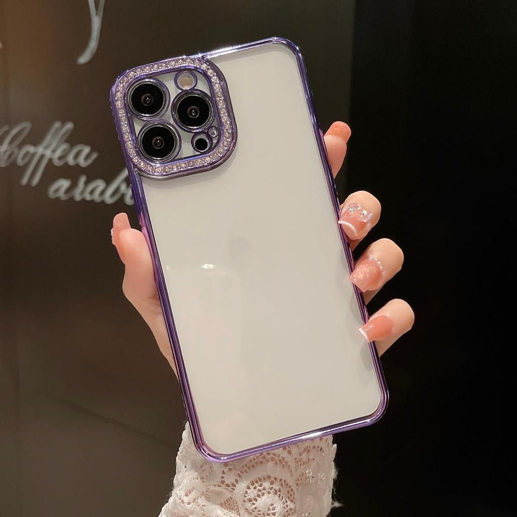 Electroplated TPU single row drill, suitable for iPhone13ProMax mobile phone case, Apple 11/12 diamond lens transparent case