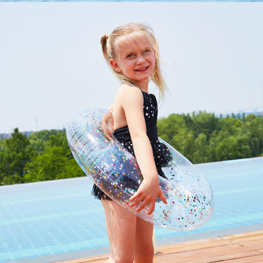 Transparent Sparkle Swim Tube with Sequins, Summer Beach Party Floatie for Water Play