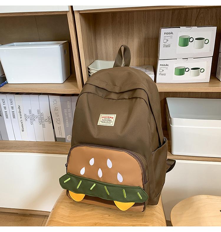 School Bag Ins Hamburg Niche Cute Design School Bag Cartoon Versatile College Student Lightweight Travel Backpack Casual Backpack