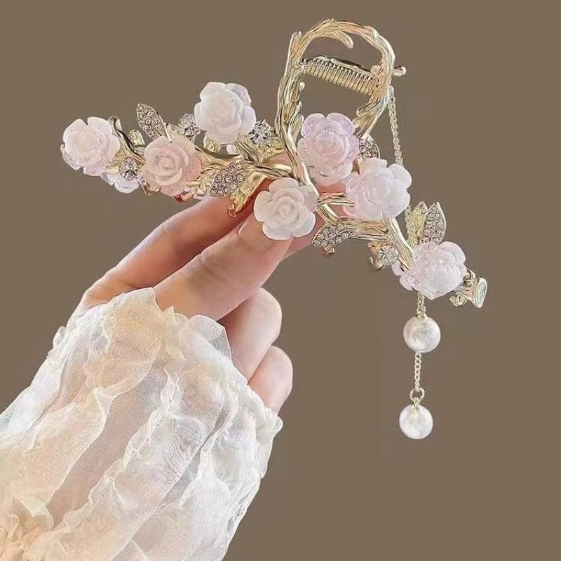 French Rose Hair Clip, Versatile and Stylish Women's Hair Clip, Metal Hair Bun Shark Clip Hair Accessory