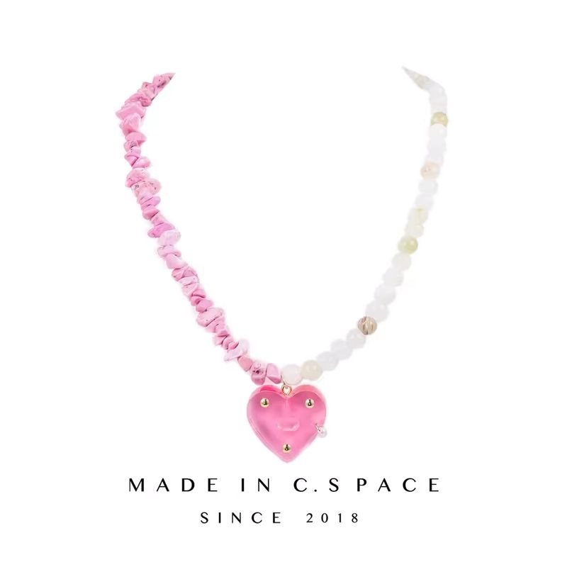 

Peach Blossom Pink Gravel Jelly Clavicle Chain Twin Beads Jelly Heart