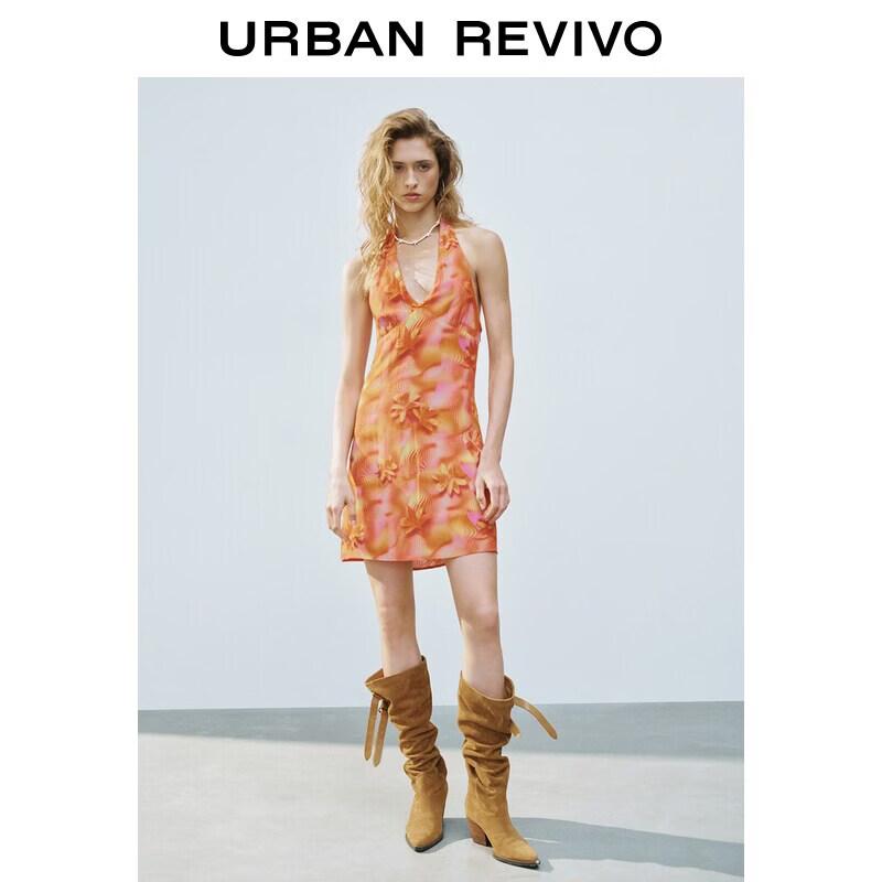 

UR2026 Women s Gradient Floral Halter Neck Resort Dress M