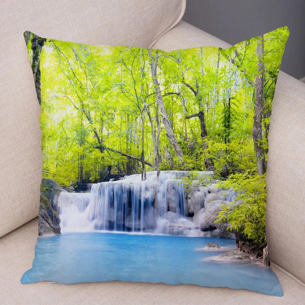 Waterfall Printed Pillow Case for Home Sofa Children Room Decor Beautiful Scenery Pillowcase Soft Plush Cushion Cover 45x45cm