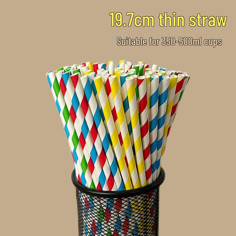 100 Biodegradable Striped Paper Straws - Colorful Drink Party Decorations