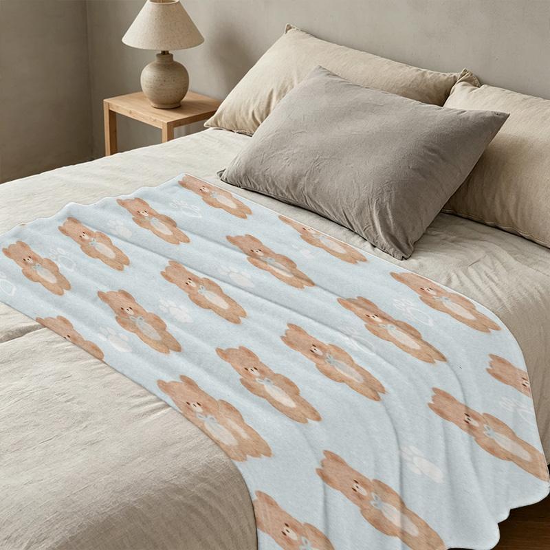 Flannel Fleece Blanket, Bear Series: High-Density Plush Soft Throw, Skin-Friendly, Warm Decorative, Portable for Car, Ideal for Christmas & Halloween
